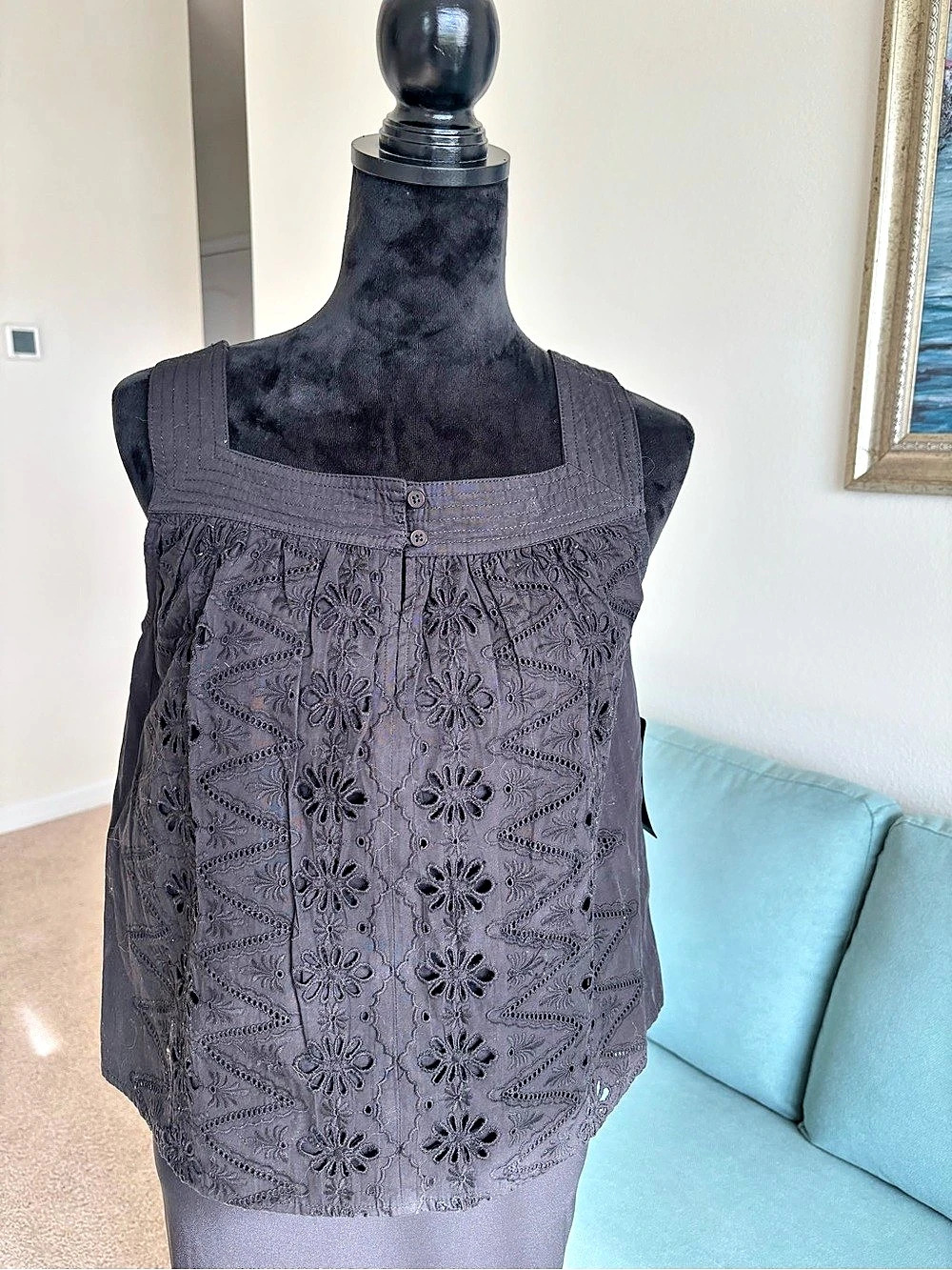Black Floral Eyelet Sleeveless Top – Size M – New with Tags